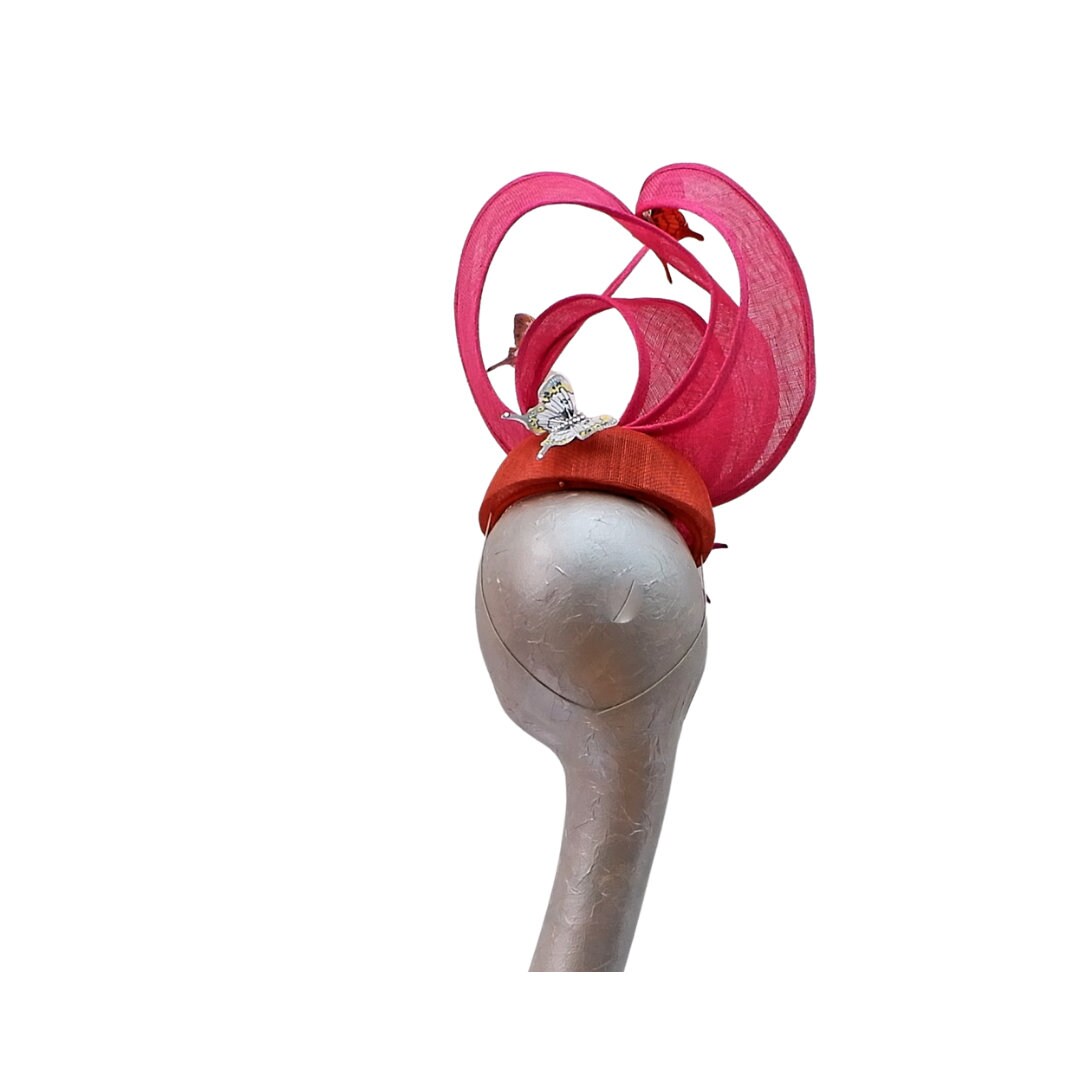 Flutterby - Orange & Cerise Fascinator By Hats2go Bespoke Millinery By Marie-Anne