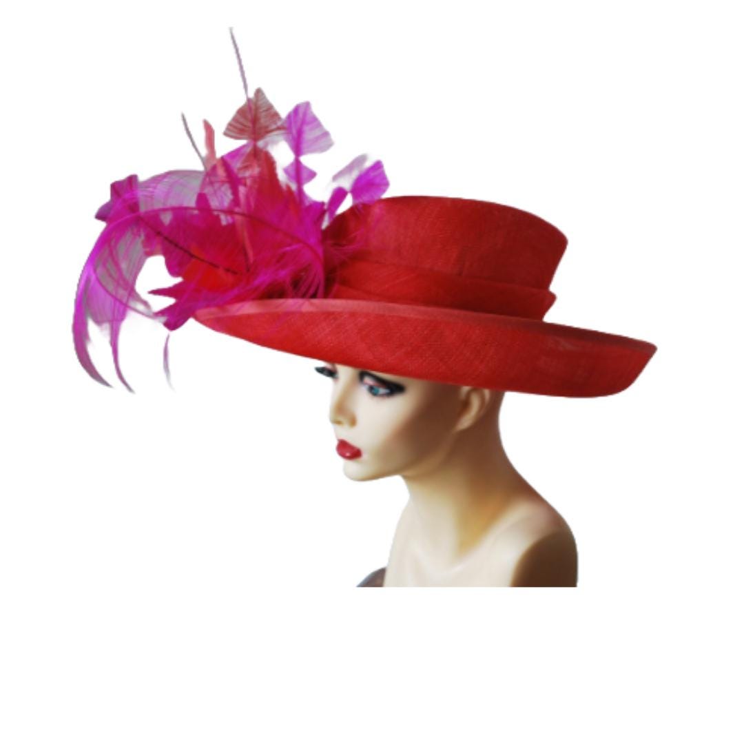 Amelia-- Coral Orange & Cerise feature hat