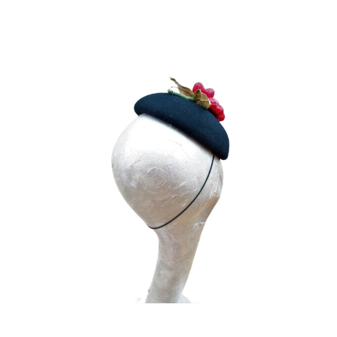 Deeta - Black & Red Cherry Cocktail Hat.