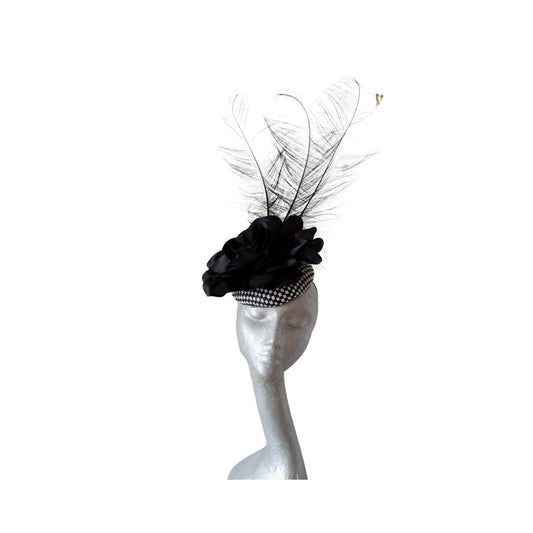 Charlotte - Black & White button base cocktail hat