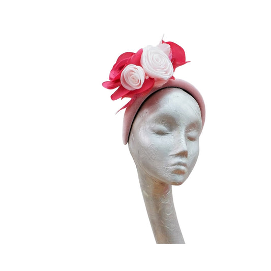 Cassie - Padded headband & Flower Fascinator 3 tone Pink