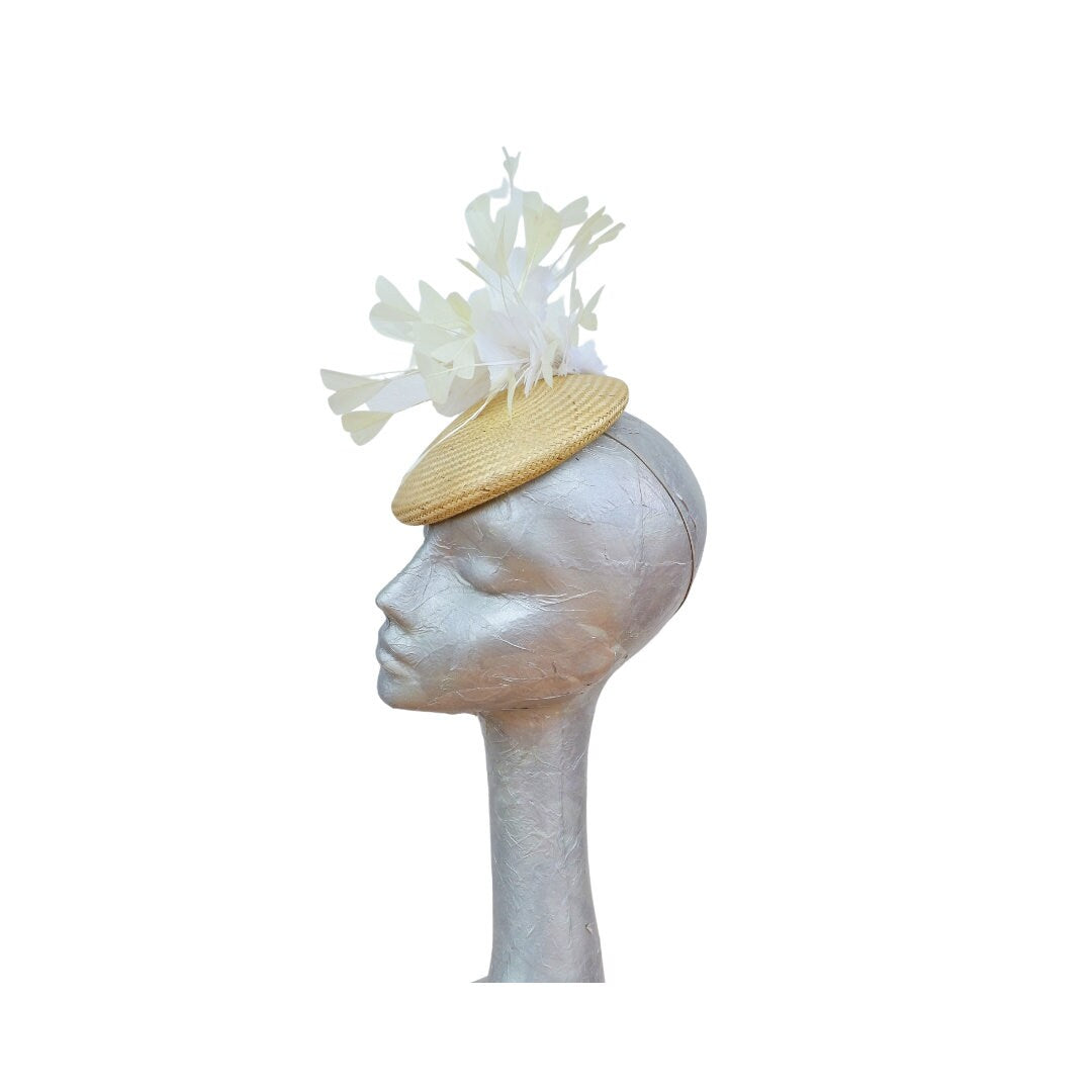 Sicily - Lemon & White Feather Buntal Pillbox
