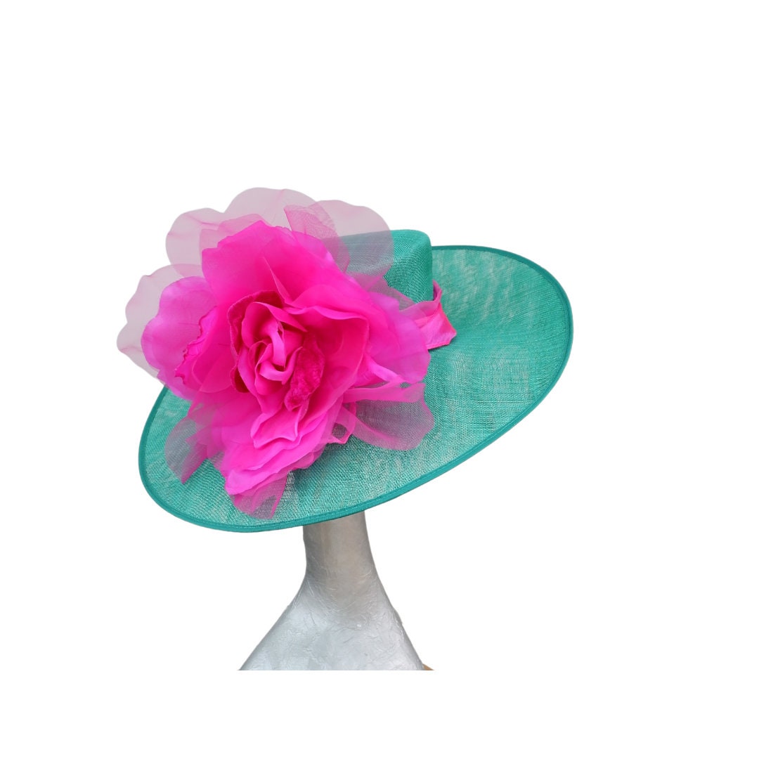 Laura - Emerald Green & Hot pink Feature Hat