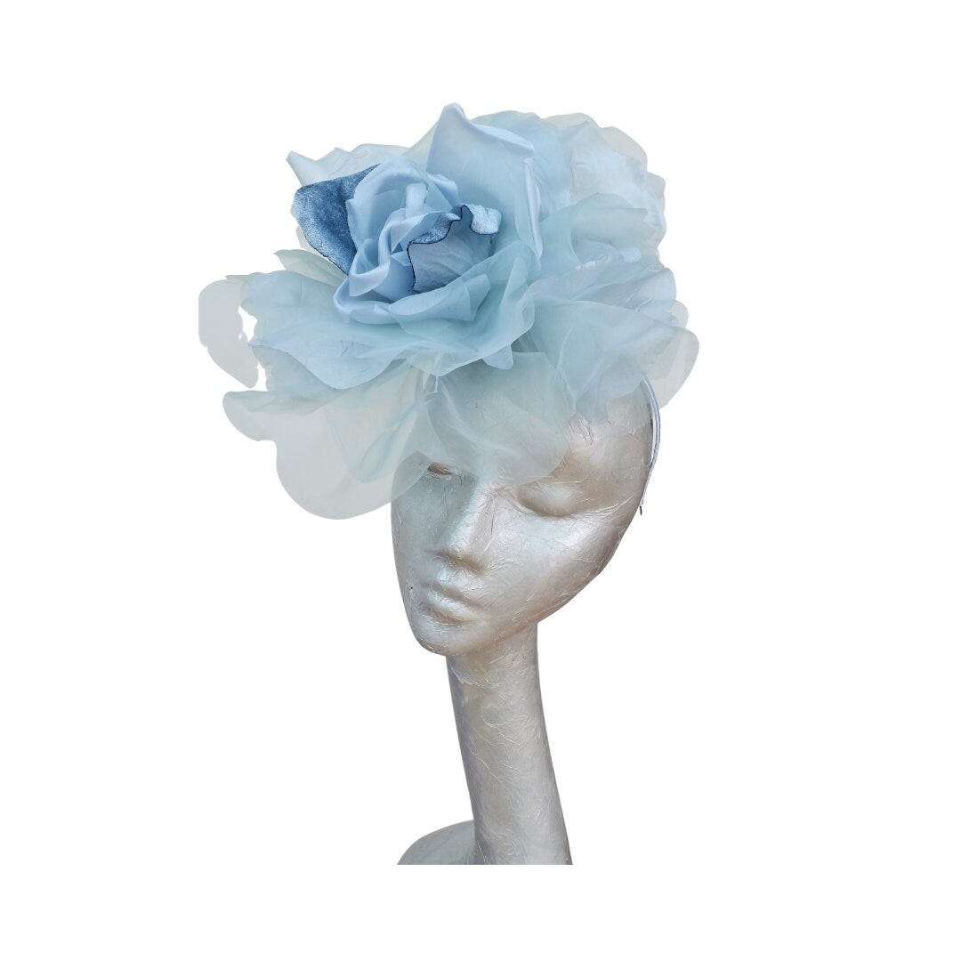 Ava-- Pale Blue silk organza 12 inch flower  fascinator