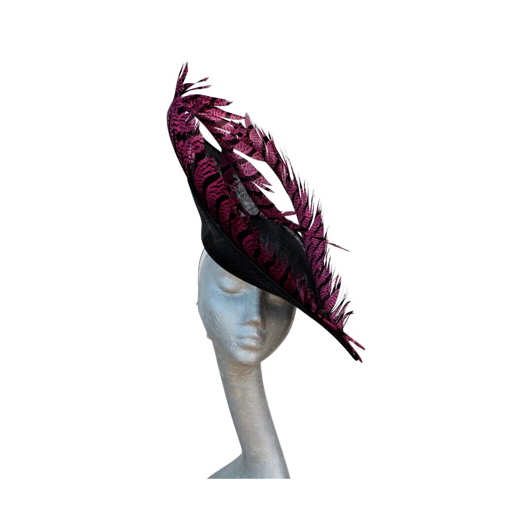 Amore - Black Pointed Hatinator with 94cm Fuchsia & Black Lady Amherst Pheasant Feathers