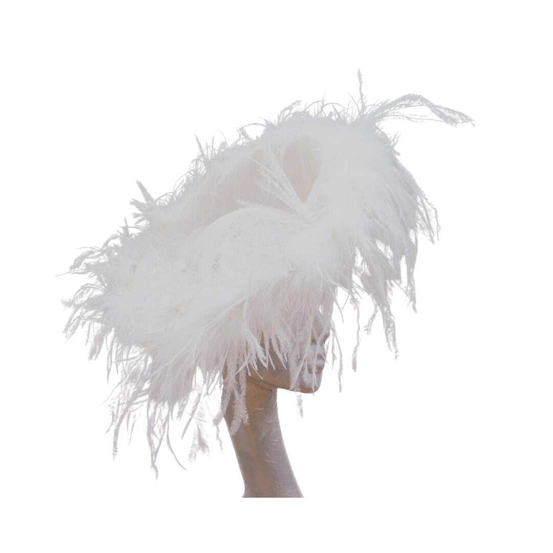 Giselle Ivory Saucer fascinator with Ivory Ostrich Feathers