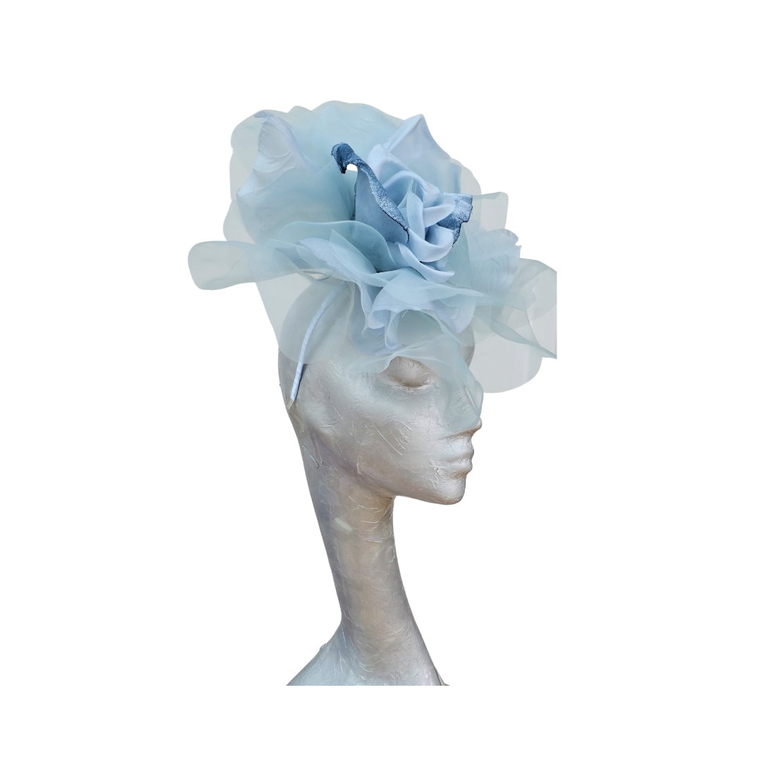 Ava-- Pale Blue silk organza 12 inch flower  fascinator