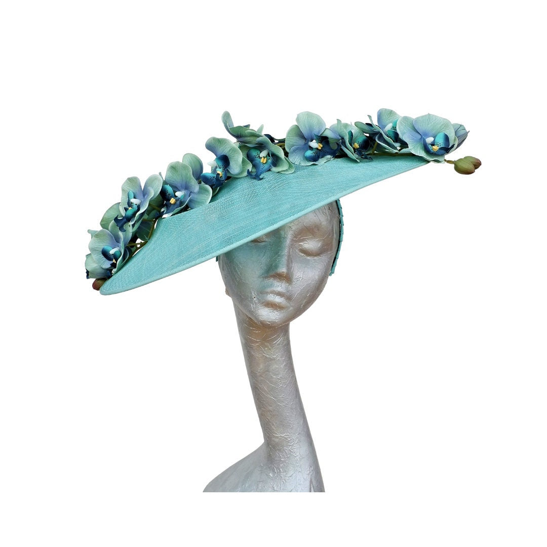 Natalia -- Medium Oval Aqua with two tone Aqua,duck egg, green, blue orchids
