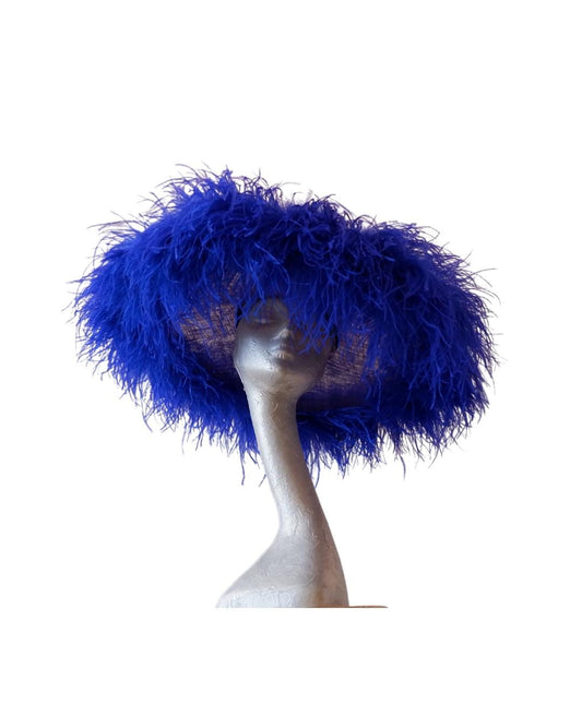 Emma - Extra large Hat with Ostrich feather boa in Two Tone Royal & Sapphire Blue