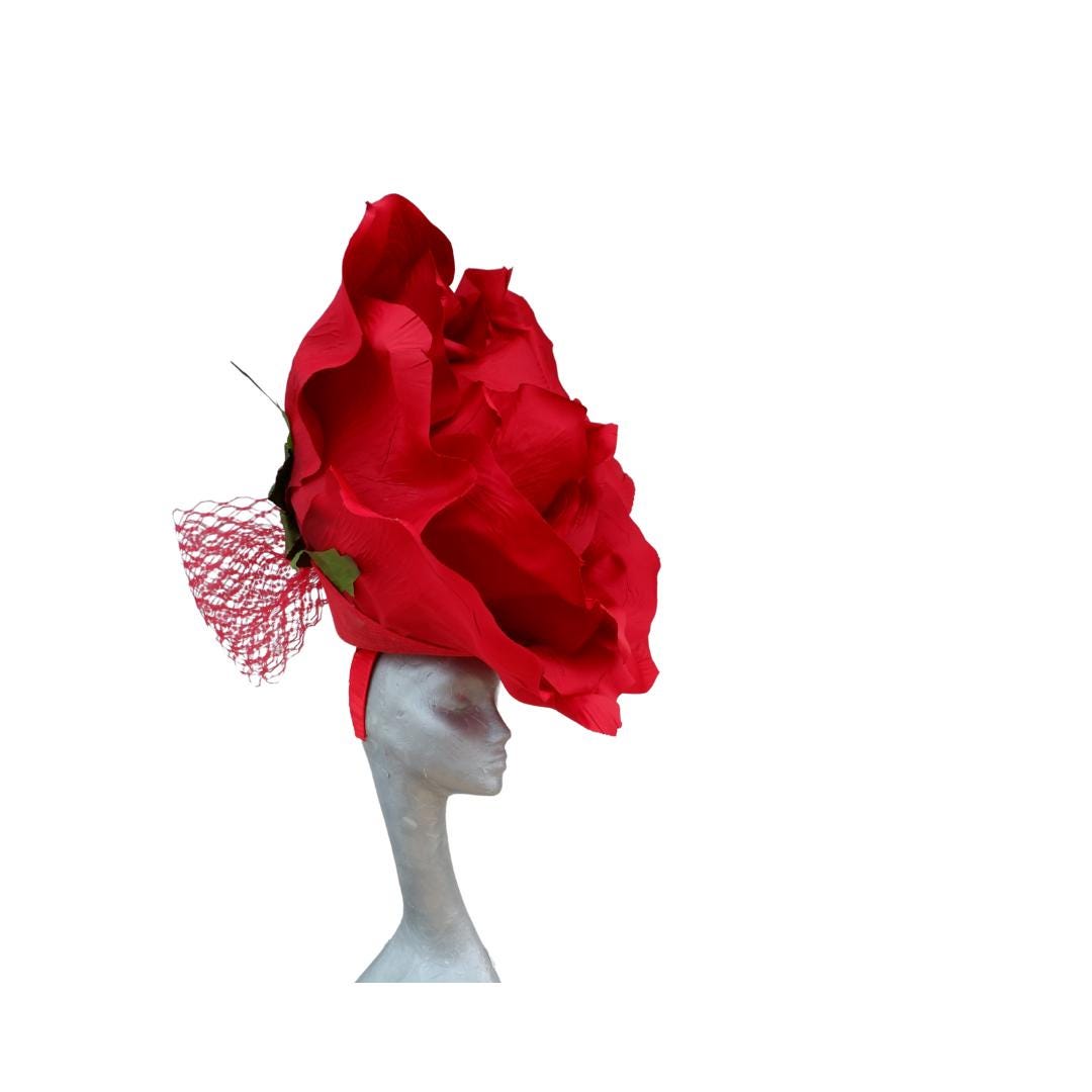 Lizzy - Oversized 75 cm  Red Silk Rose Fascinator