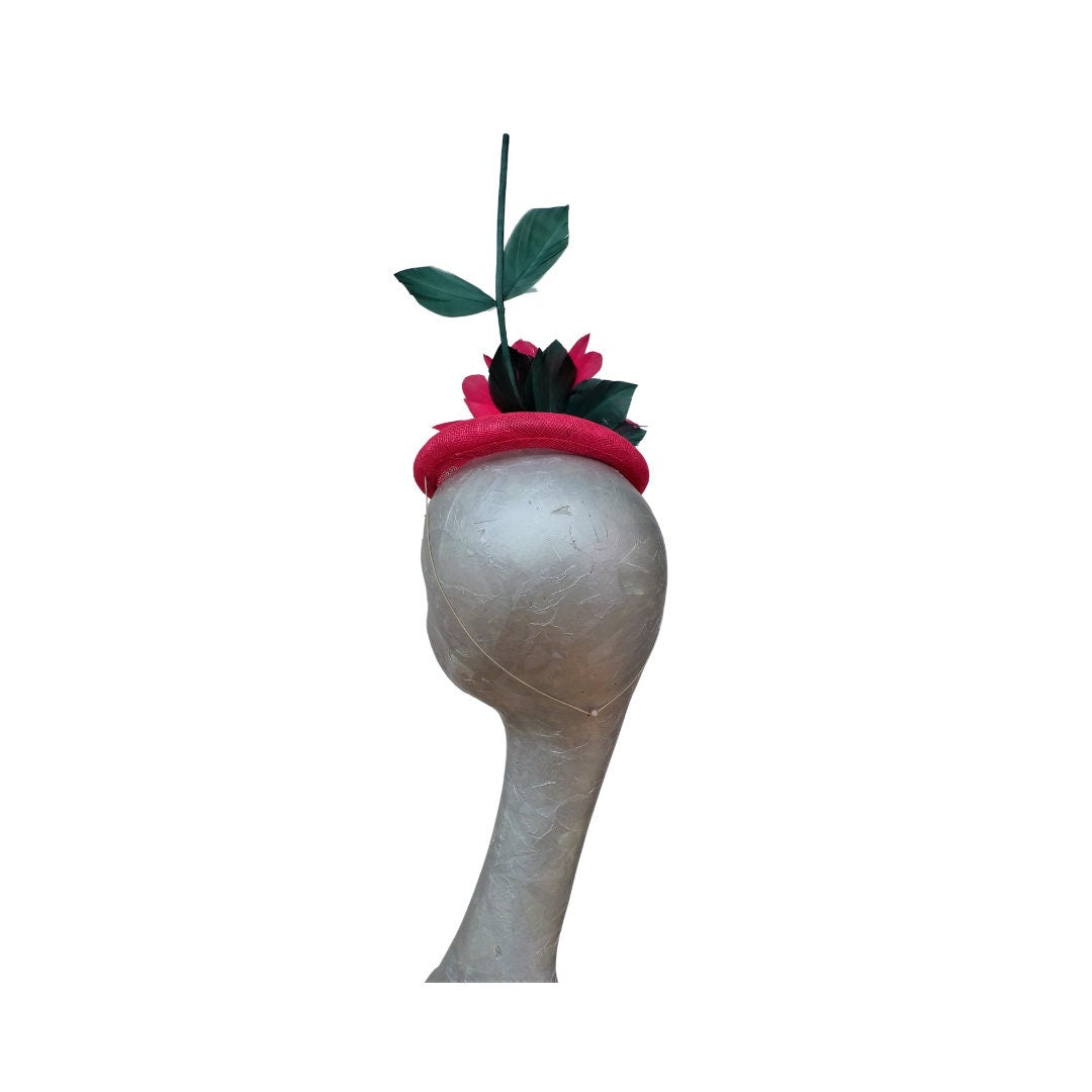 Taino - Fuchsia Button Base with Raspberry feather flower