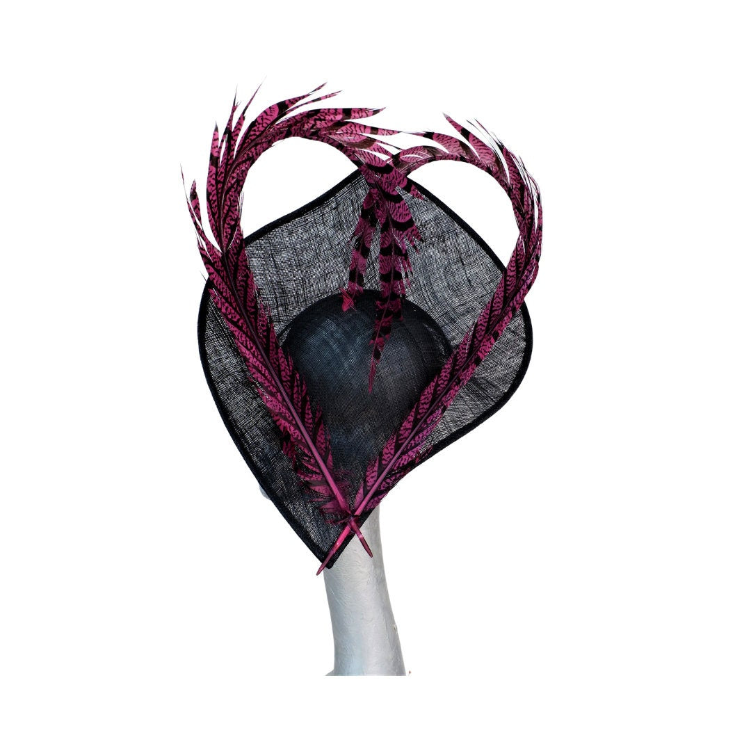 Amore - Black Pointed Hatinator with 94cm Fuchsia & Black Lady Amherst Pheasant Feathers