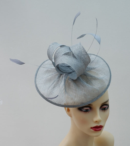 Metallic Silver heart shaped Sinamay fascinator