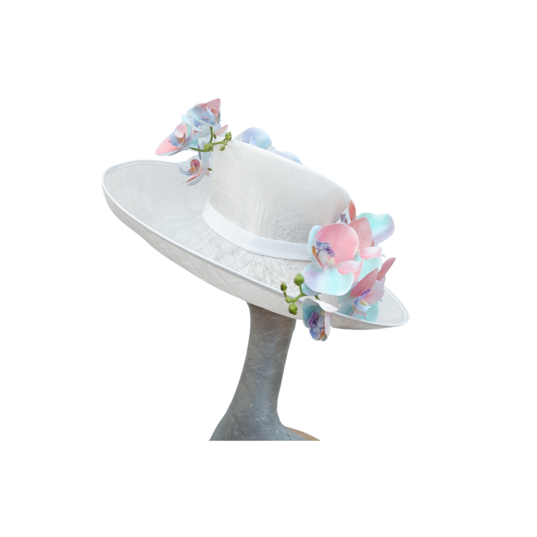 Aliah - Ivory & Multi pastel Feature hat
