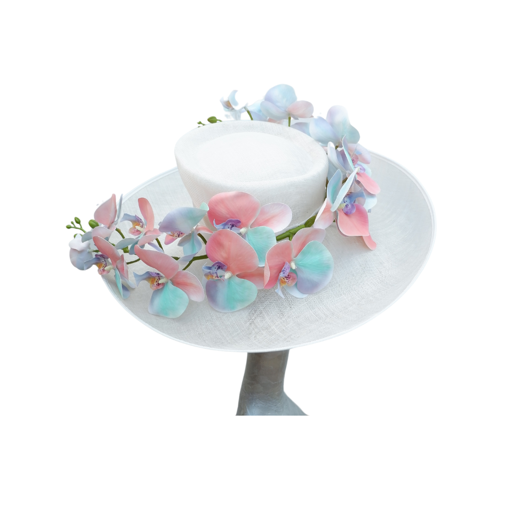 Aliah - Ivory & Multi pastel Feature hat
