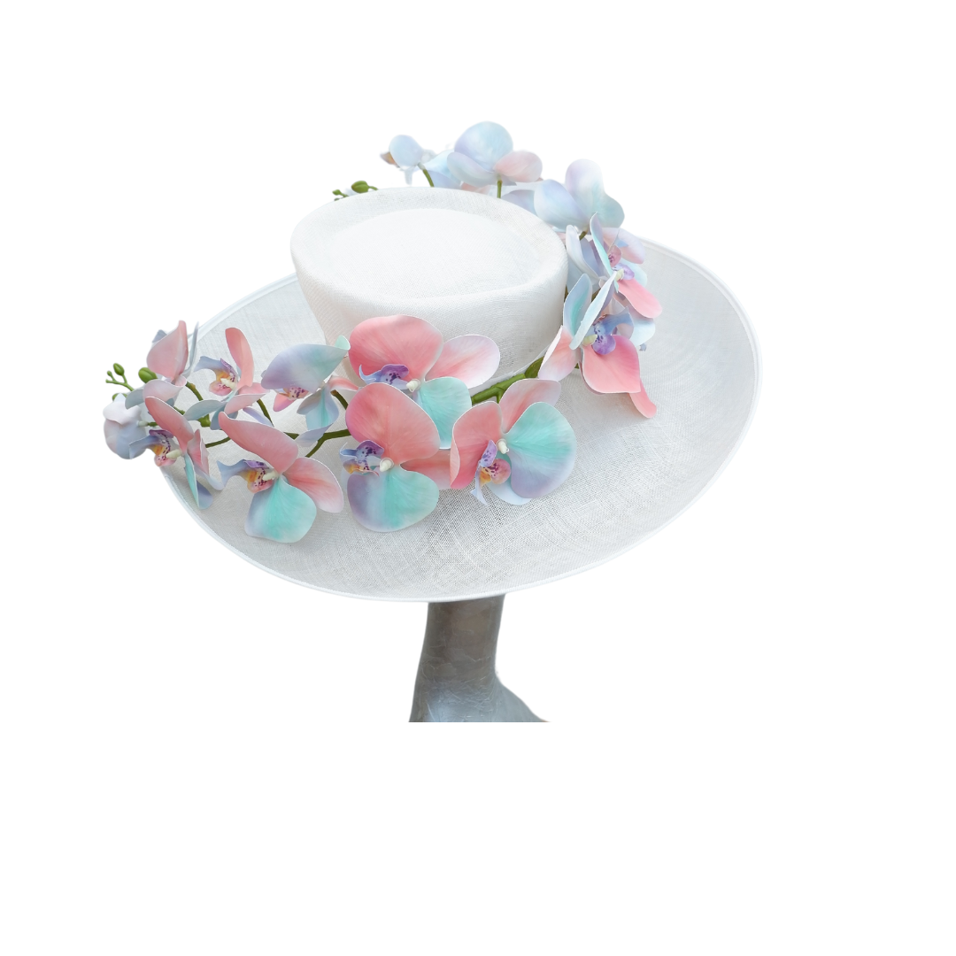 Aliah - Ivory & Multi pastel Feature hat