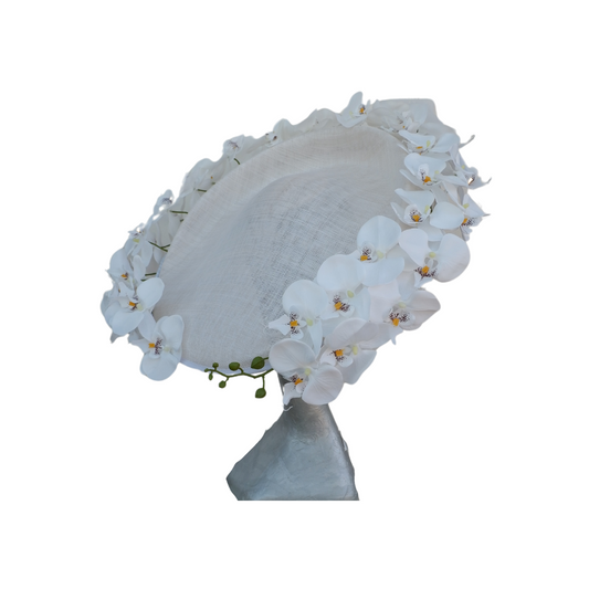 Amanda - Extra large White Hatinator edged with Silk Orchids