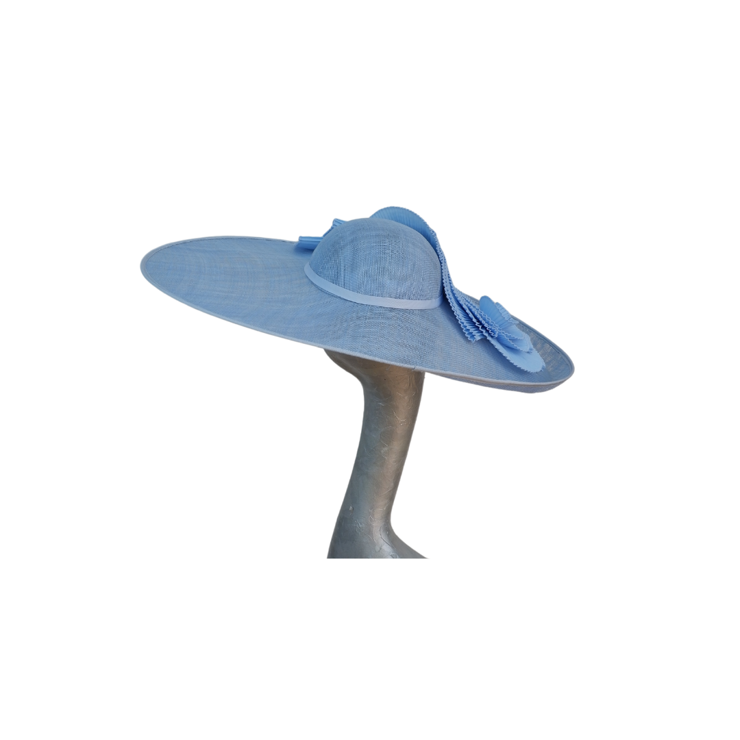 Amy - Extra large Sky Blue Hat with Pleated Trim