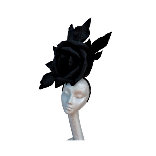 Caen - Medium 28cm Black  rose fascinator