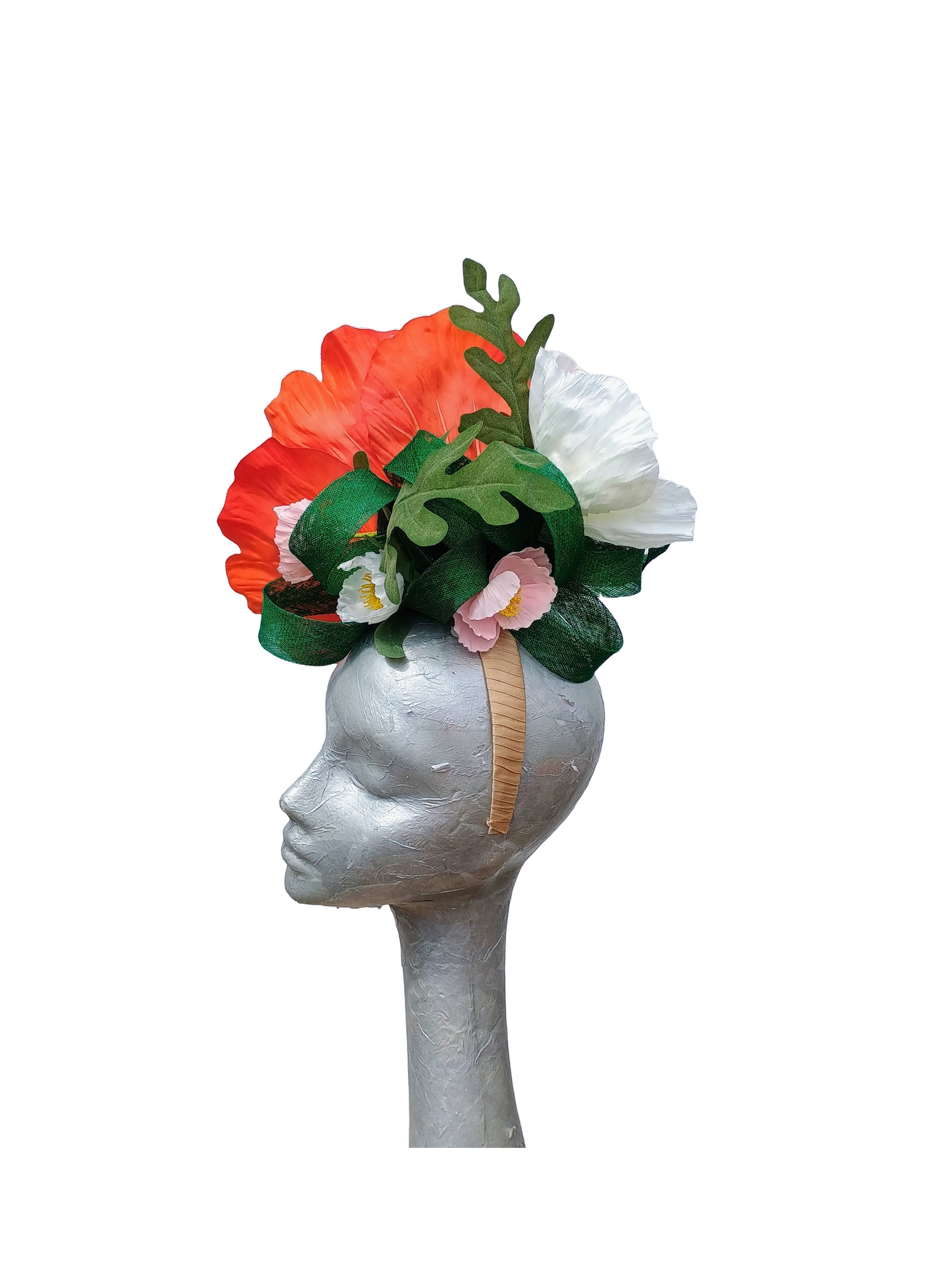Christie - Orange, Pink & White poppy headpiece