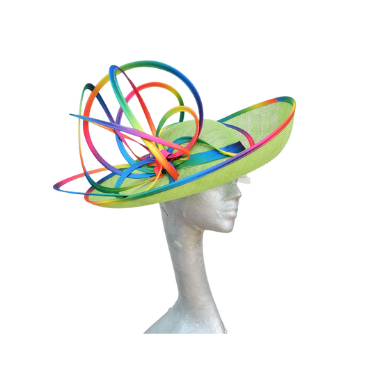 Dolly - Lime Green Hat with Rainbow trim