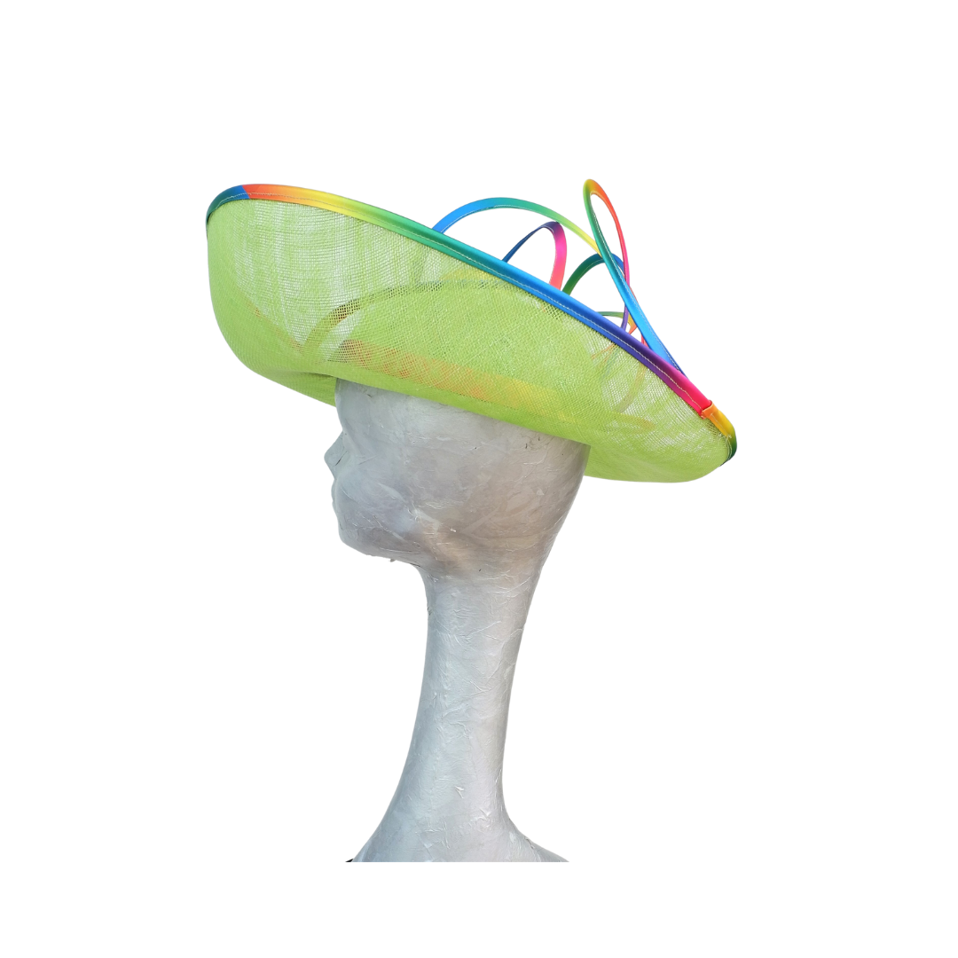 Dolly - Lime Green Hat with Rainbow trim