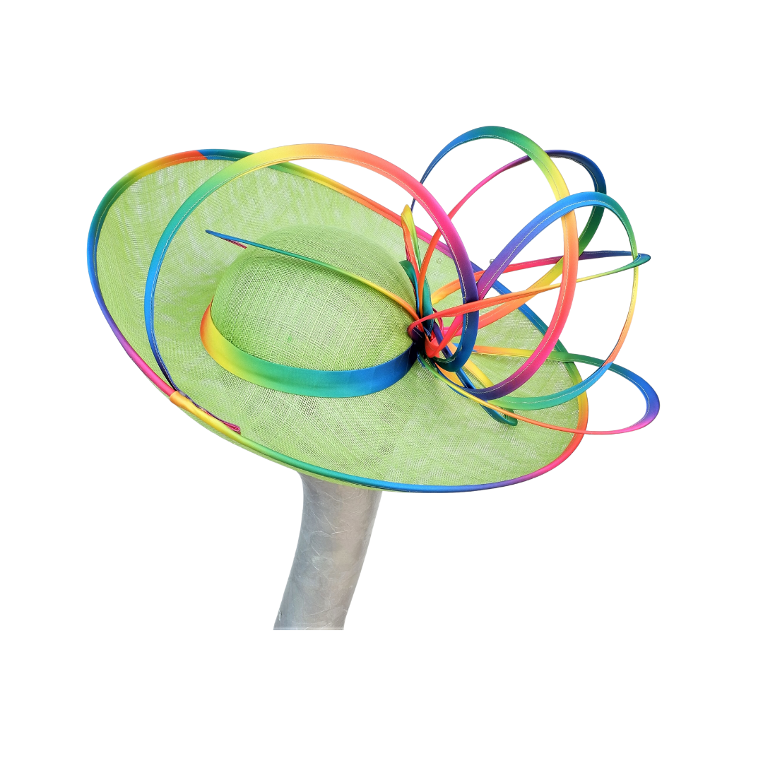 Dolly - Lime Green Hat with Rainbow trim