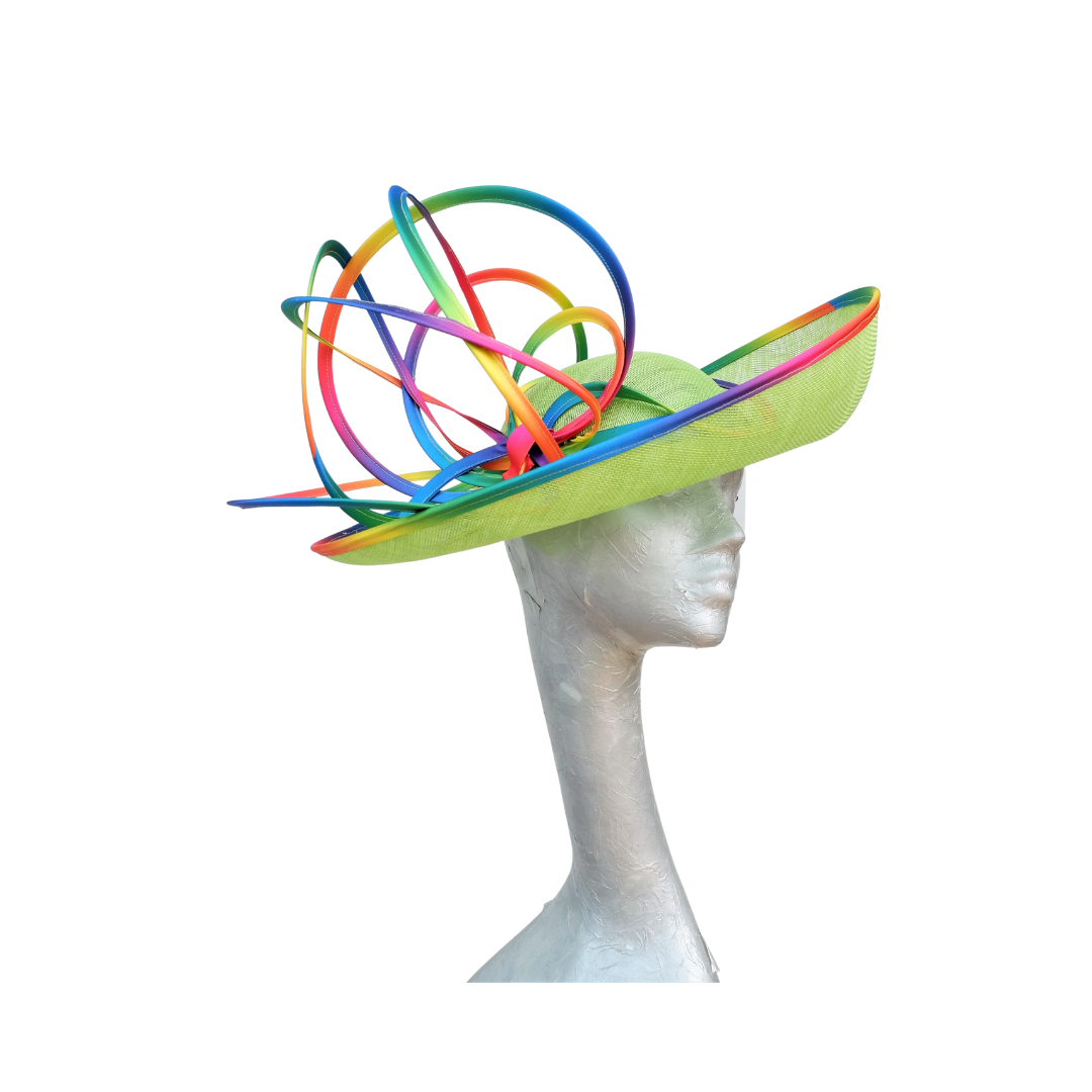 Dolly - Lime Green Hat with Rainbow trim