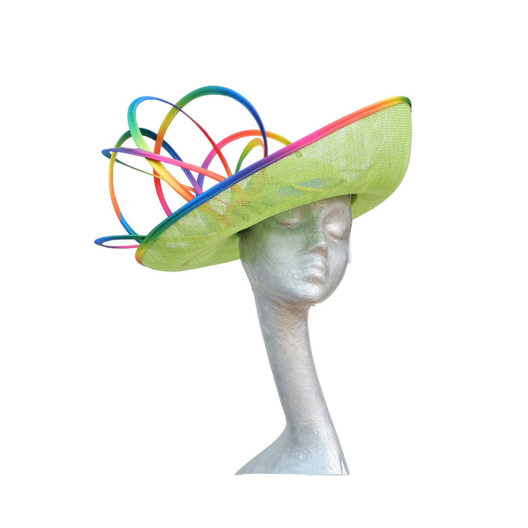 Dolly - Lime Green Hat with Rainbow trim