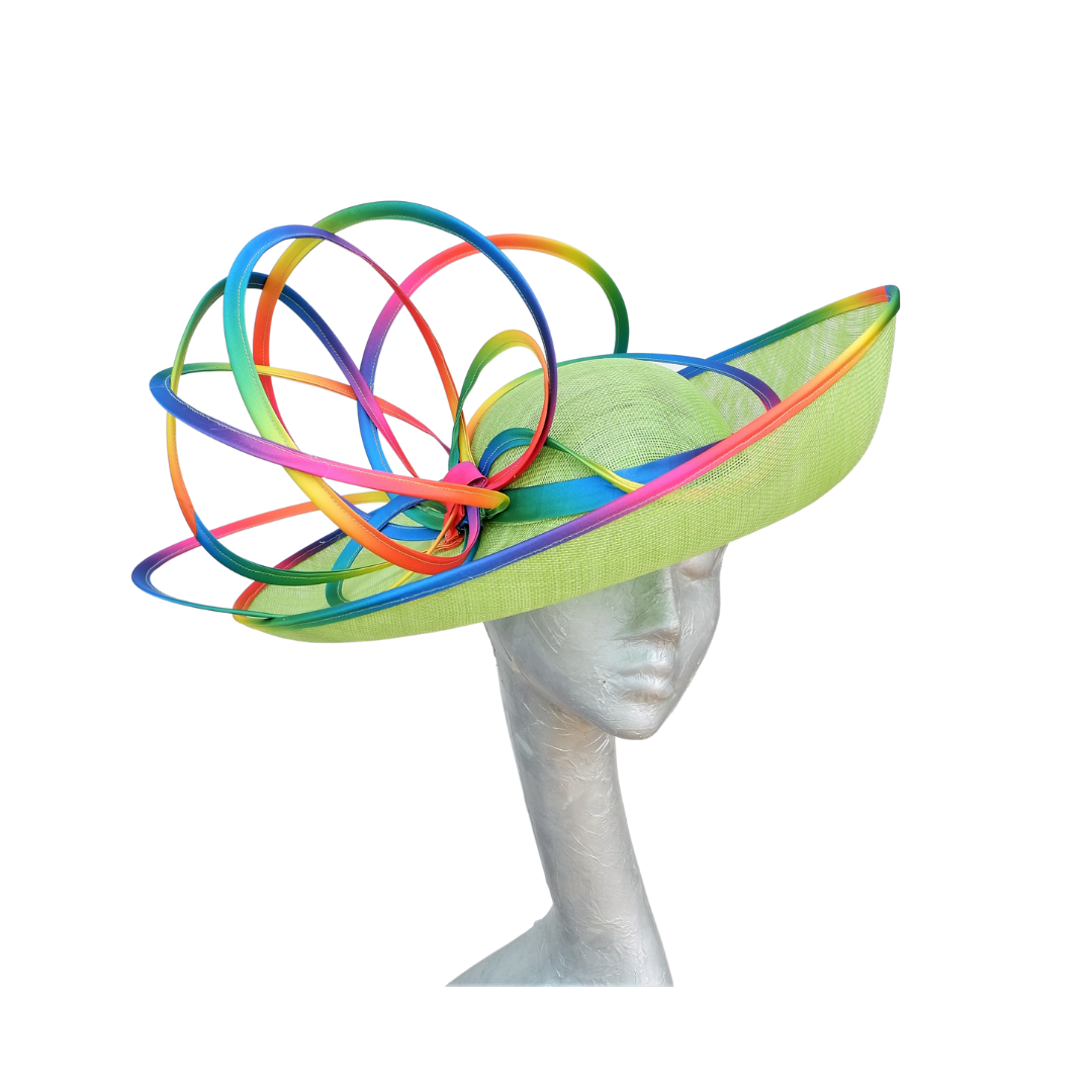 Dolly - Lime Green Hat with Rainbow trim