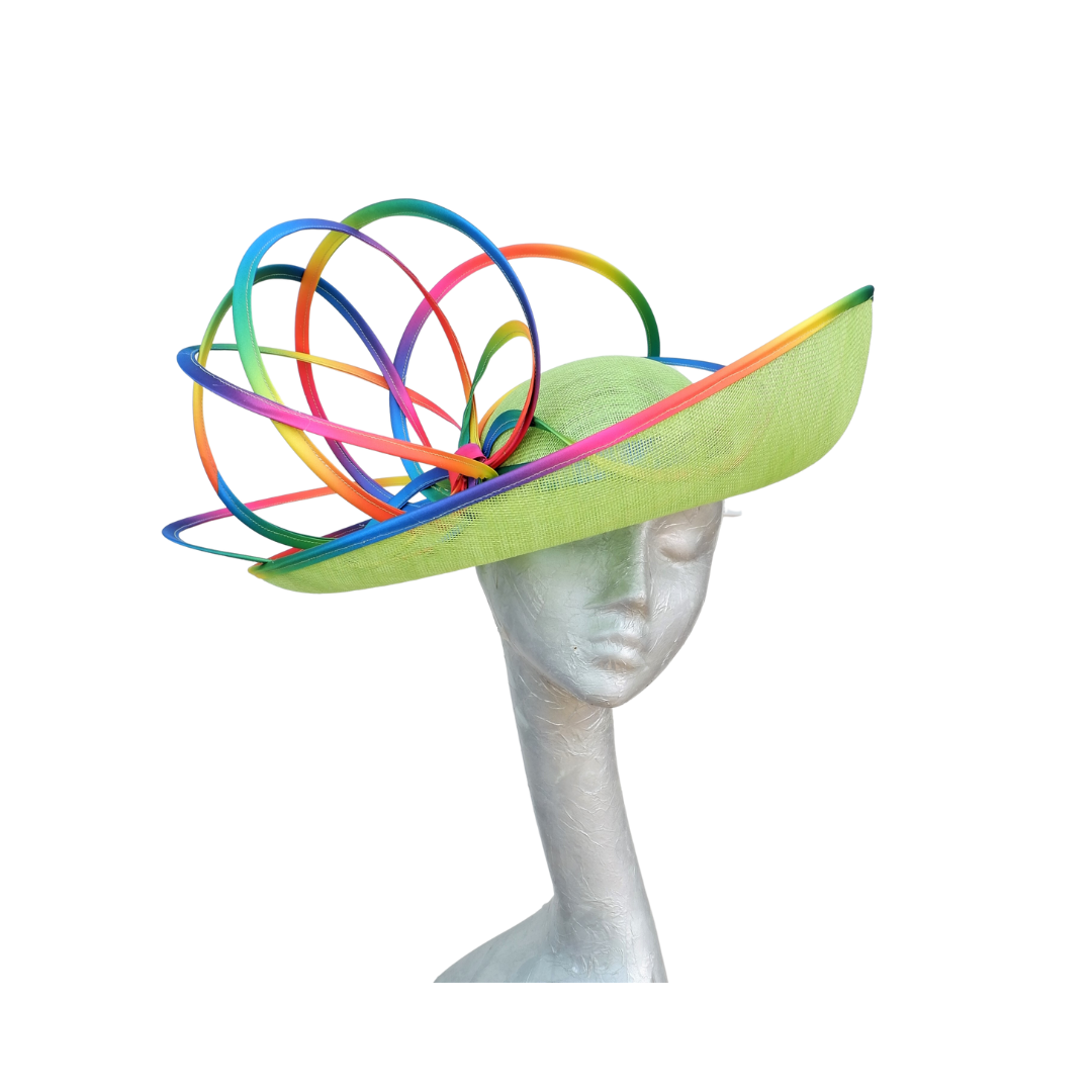 Dolly - Lime Green Hat with Rainbow trim
