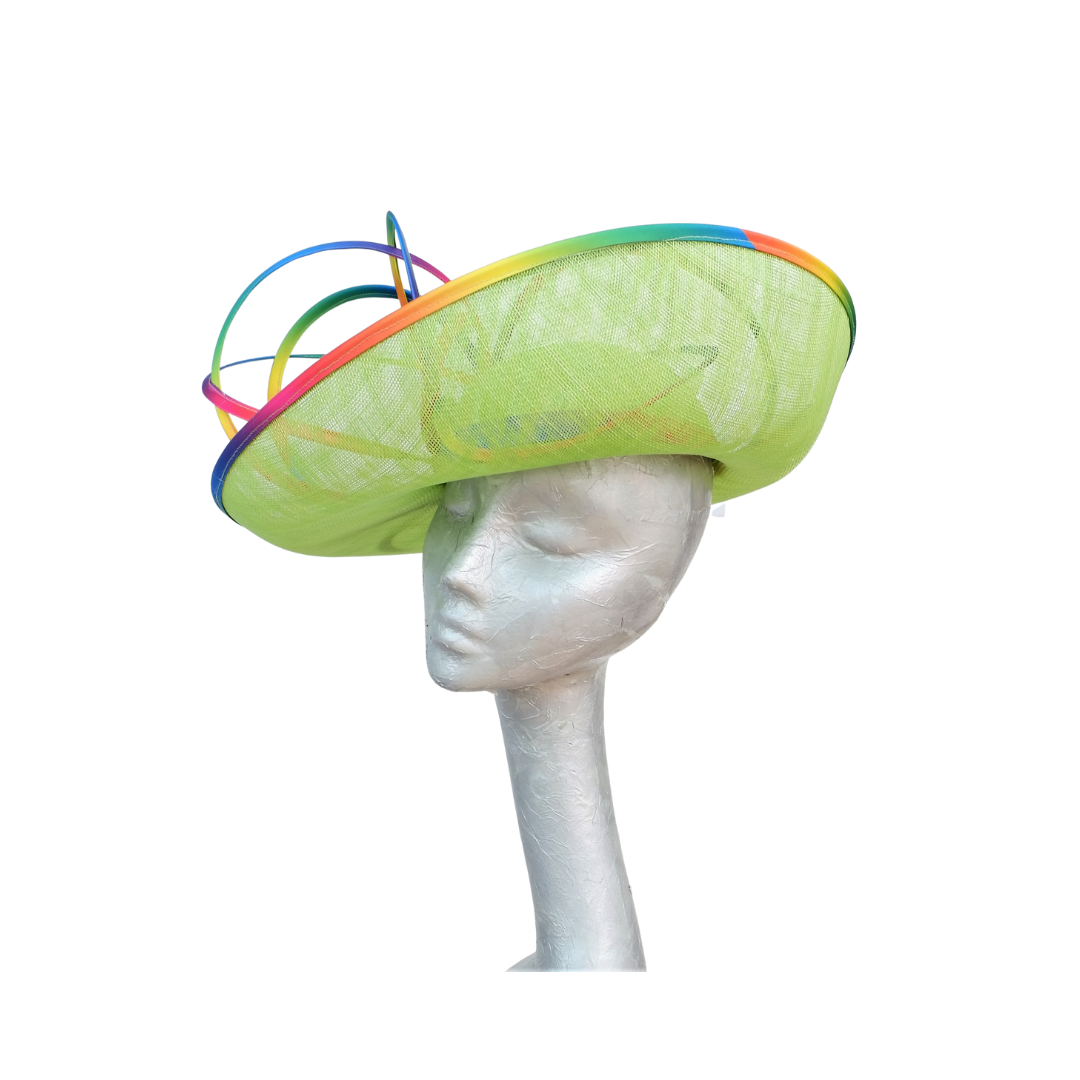 Dolly - Lime Green Hat with Rainbow trim