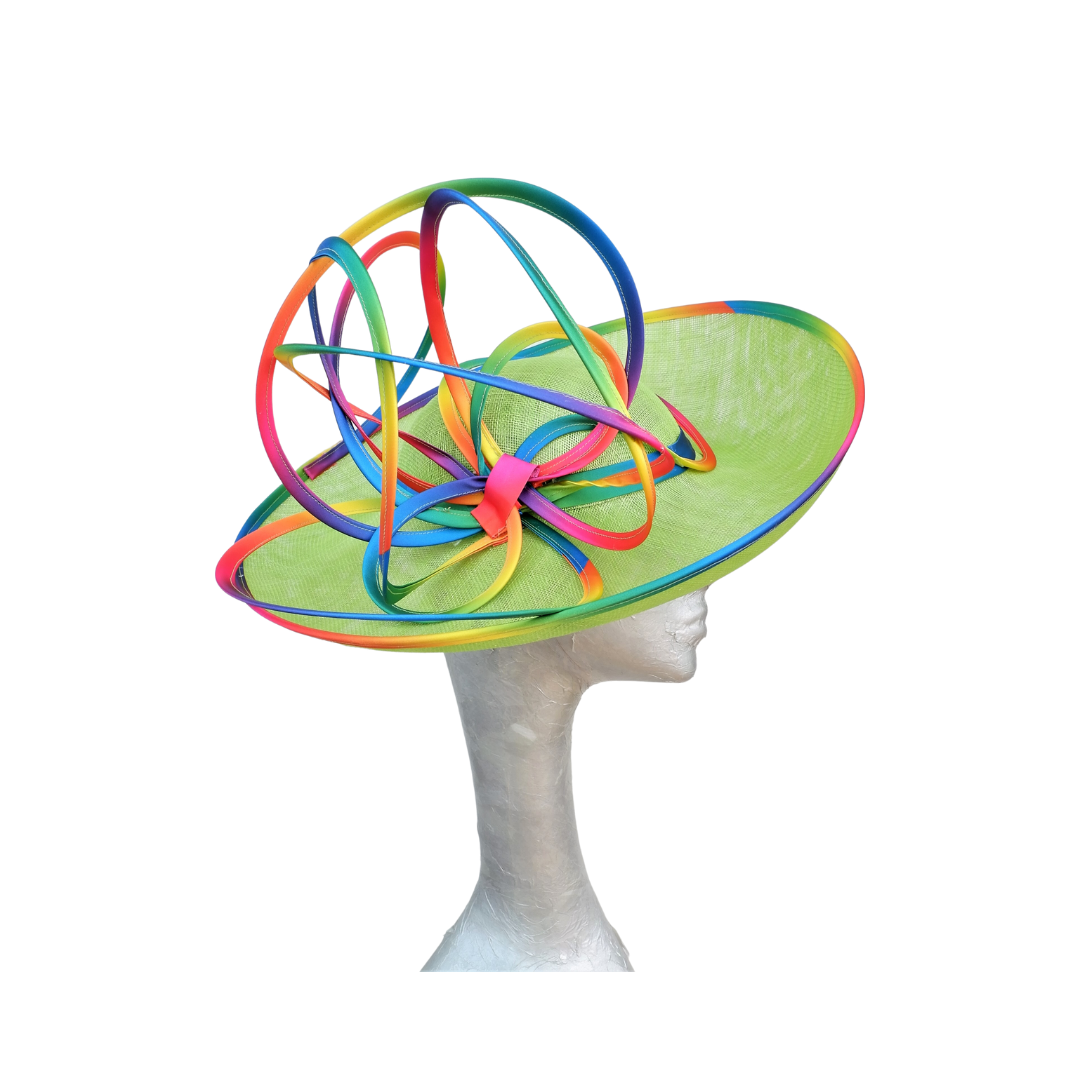Dolly - Lime Green Hat with Rainbow trim