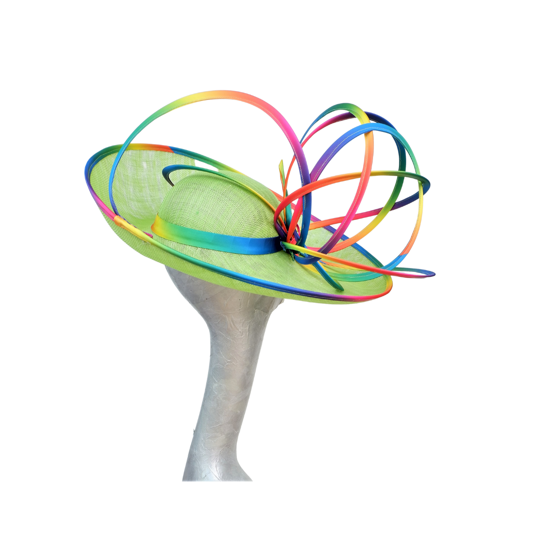 Dolly - Lime Green Hat with Rainbow trim