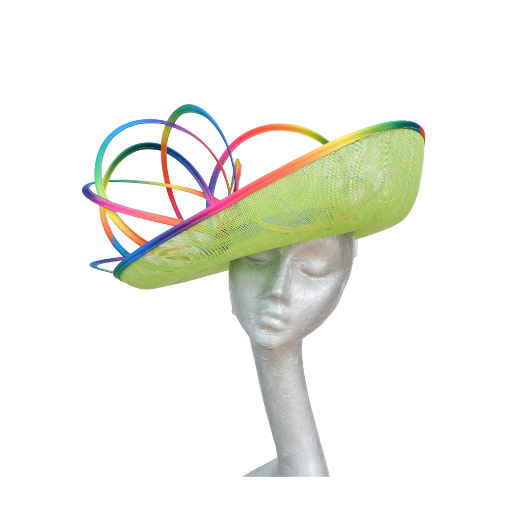 Dolly - Lime Green Hat with Rainbow trim