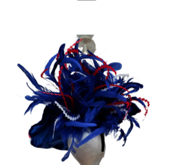 Union Flag - Red, White & Blue Silk and Feather Hatinator Royal Ascot Jubilee showpiece 2022