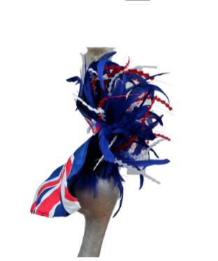 Union Flag - Red, White & Blue Silk and Feather Hatinator Royal Ascot Jubilee showpiece 2022