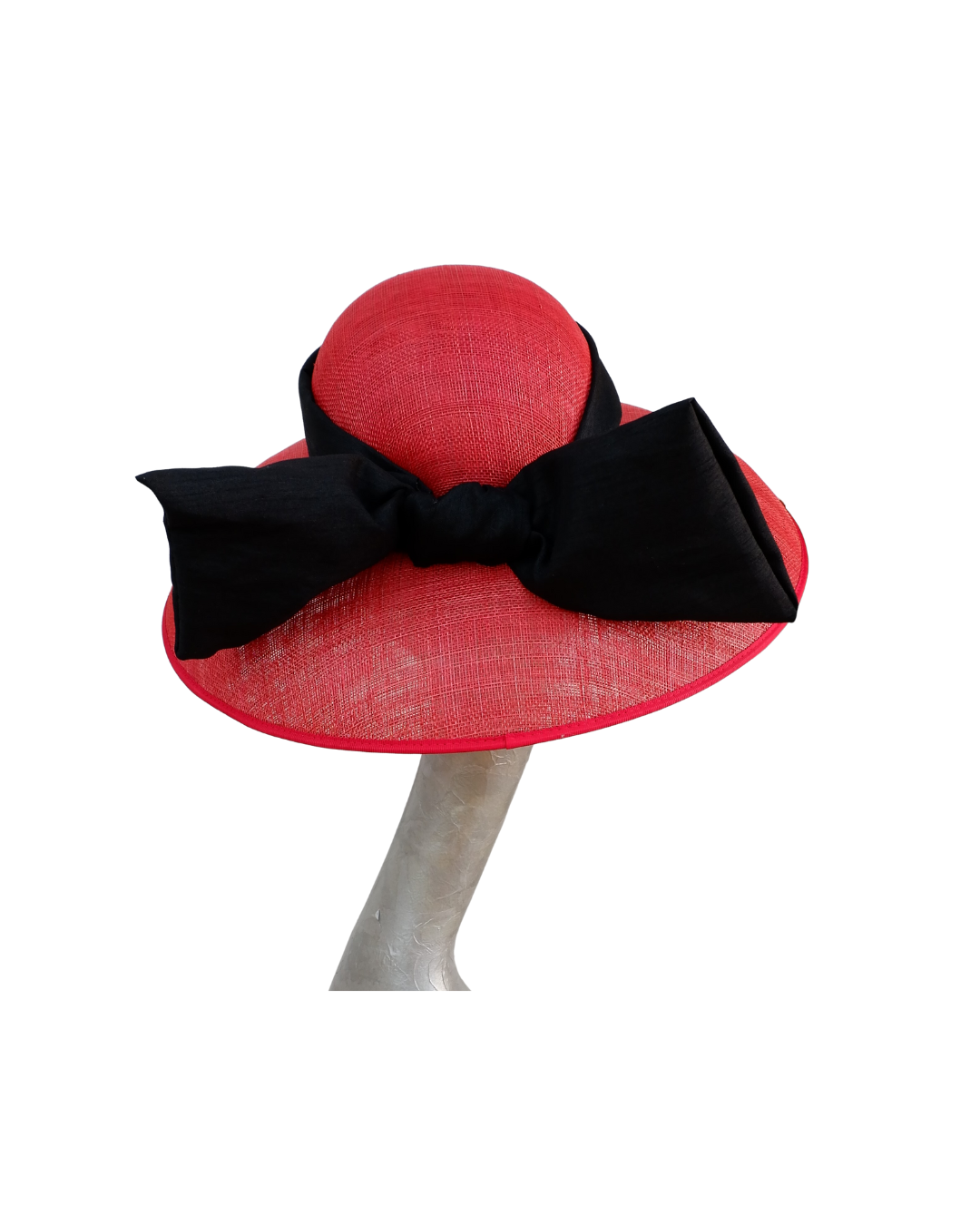 Gigi - Red Down brim hat with Black Dupion Silk  Bow