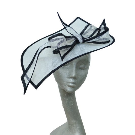 White & Black Feature fascinator on hairband