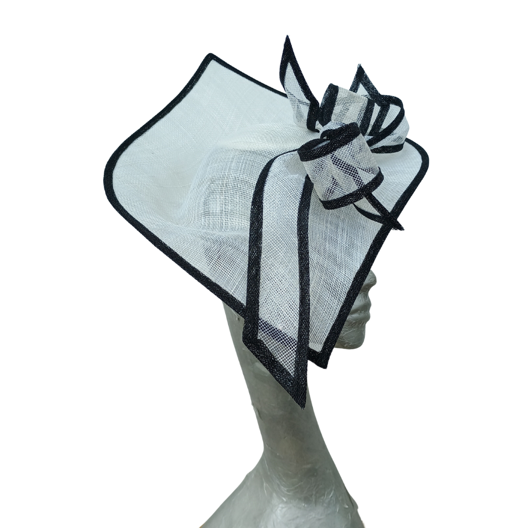 White & Black Feature fascinator on hairband