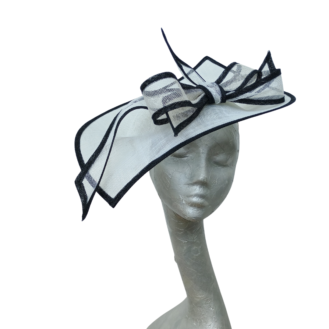 White & Black Feature fascinator on hairband