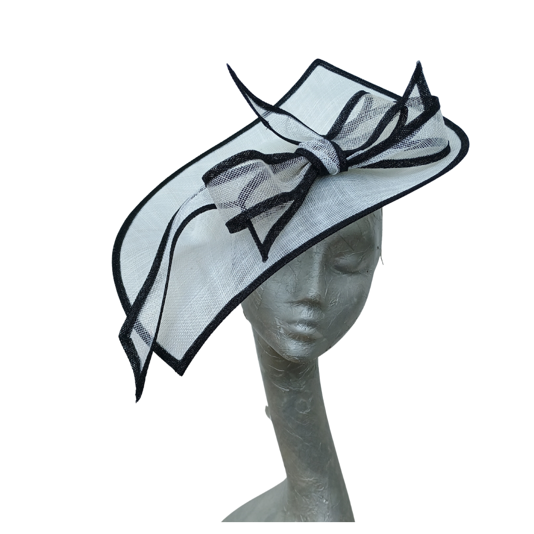 White & Black Feature fascinator on hairband