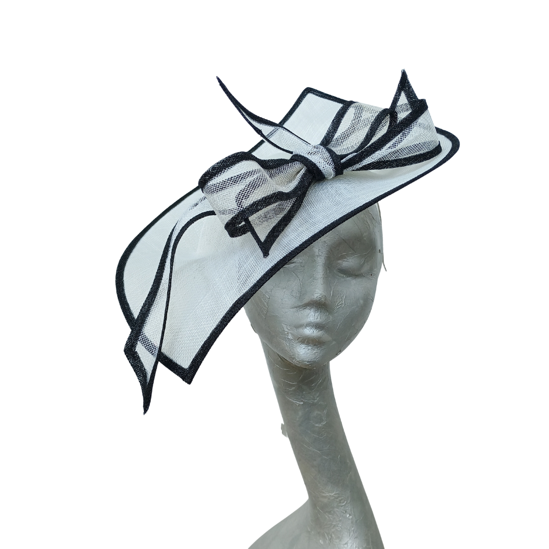 White & Black Feature fascinator on hairband