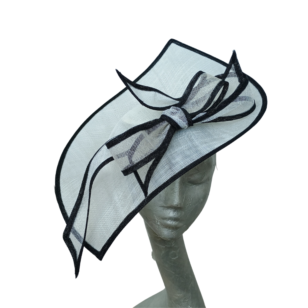White & Black Feature fascinator on hairband