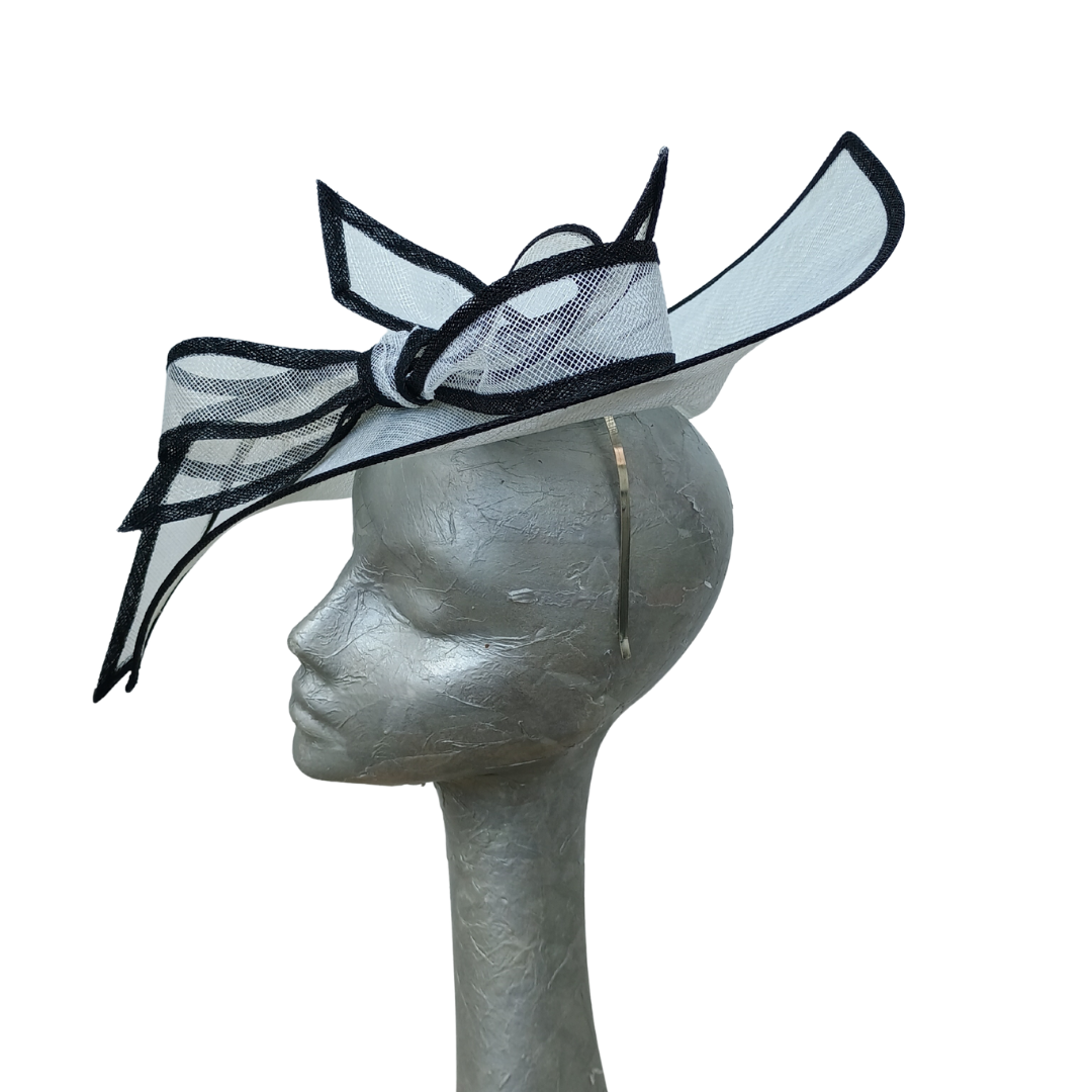 White & Black Feature fascinator on hairband
