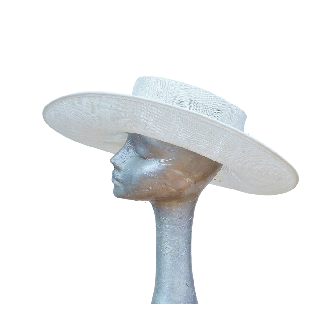 Joanie - Ivory side sweep feature hat with Ivory & Black polka dot  feather trim