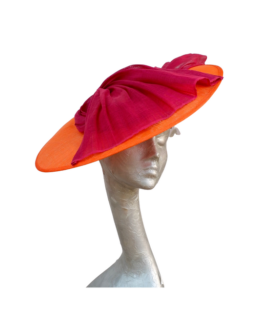 Kellen - Orange & Cerise Sinamay/Silk abaca Hatinator