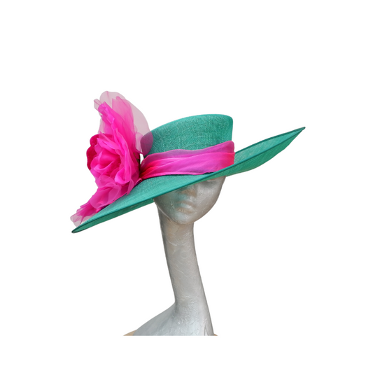 Laura - Emerald Green & Hot pink Feature Hat