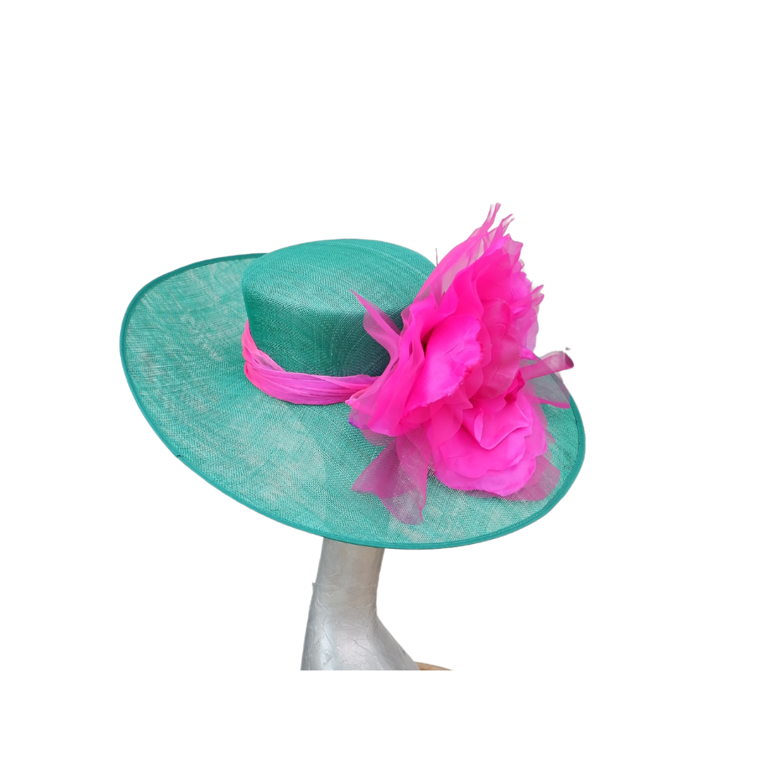 Laura - Emerald Green & Hot pink Feature Hat
