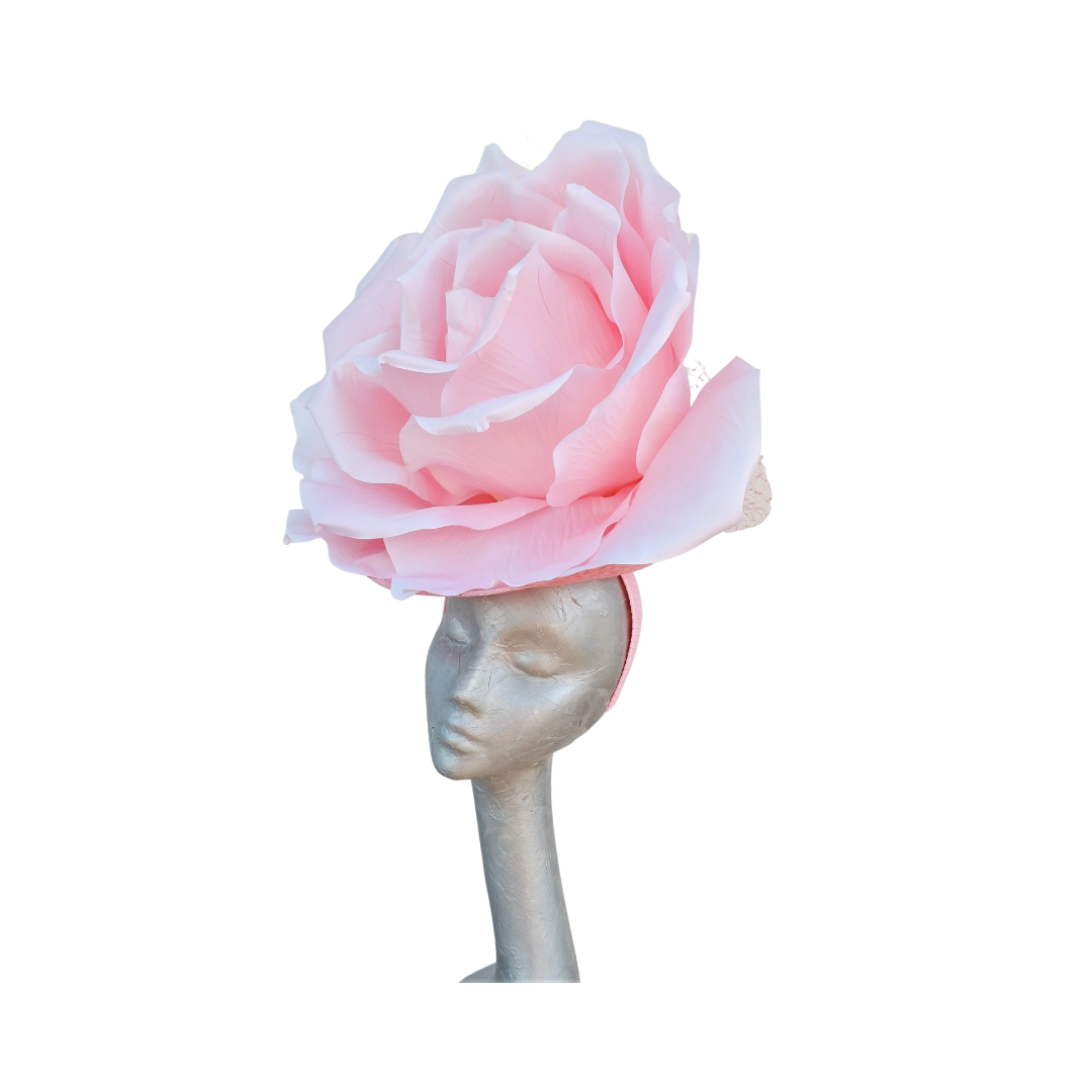 Lizzy - Giant oversized 50cm rose fascinator with merry widow netted bow